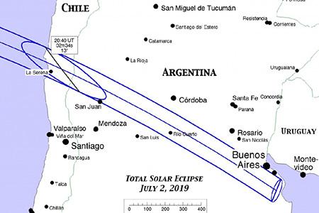 Путь полного солнечного затмения 2 июля 2019